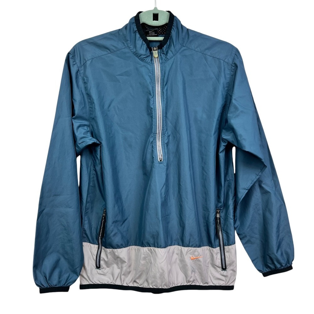 Nike Women Running Windbreaker Quarter Zip Elastic Hem Zip Mesh Pockets Green M*